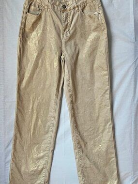 Charlie B Metallic Gold Straight Leg Jeans Women's Size 6